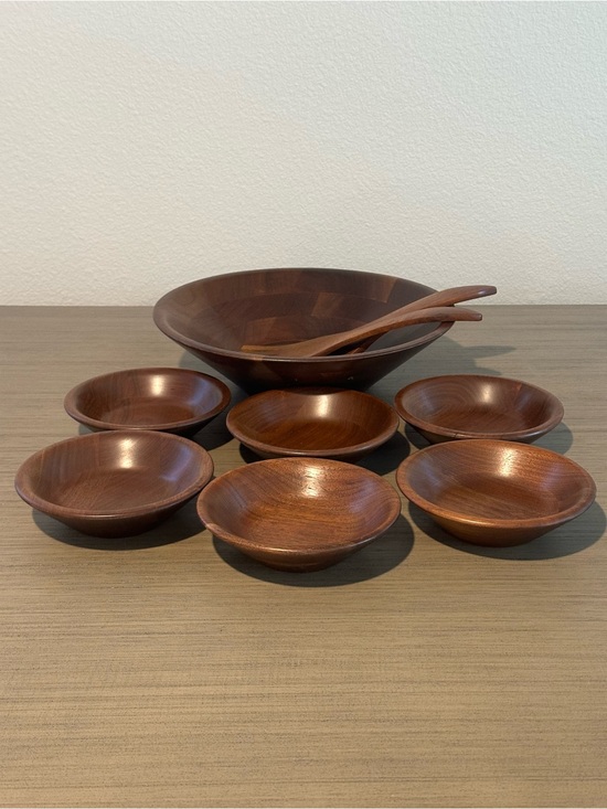 Other - Ozark solid walnut salad serving bowl utensil and 6 bowls.